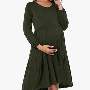 Chic Long Sleeve Maternity Dress in Olive